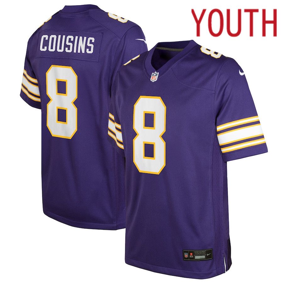 Youth Minnesota Vikings 8 Kirk Cousins Nike Purple Game NFL Jersey